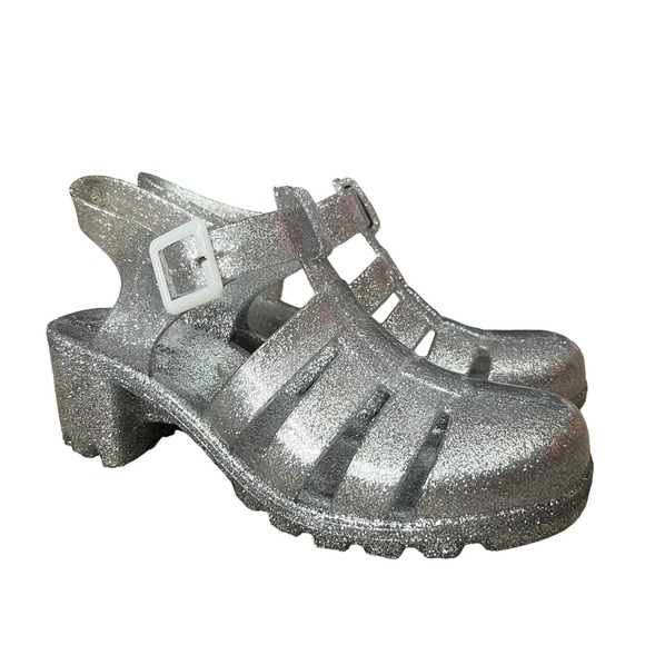 Forever 21 Clear Silver Glitter Heel Jelly Shoes - Picture 11 of 13
